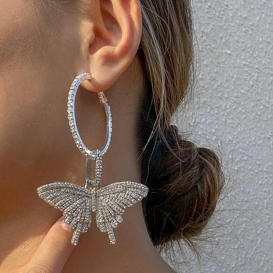 Jewelry Retro Full Diamond Butterfly Exaggerated Earrings