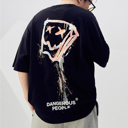 Men's Loose Splash-ink Paper Bag Short-sleeved T-shirt