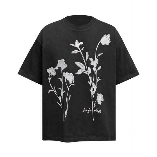 Summer Floral-print Beaded Men's Loose Round Neck Short Sleeve