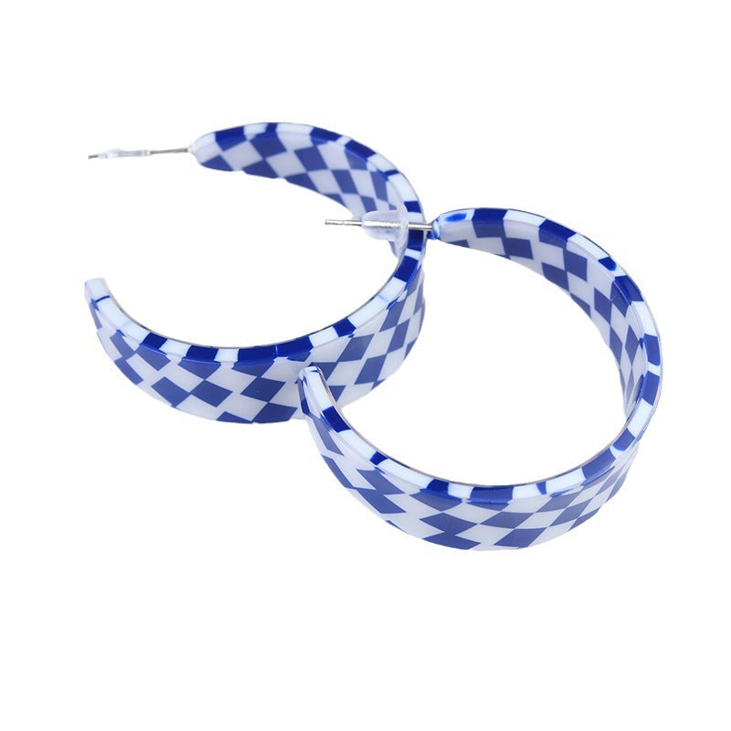 Internet Celebrity Checkerboard C- Ring Geometric Ear Ring