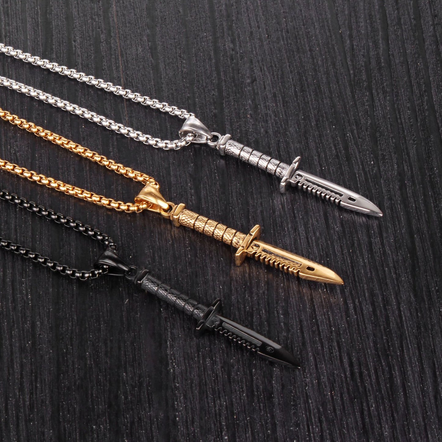 Men's Long Dagger Knife Pendant Necklace