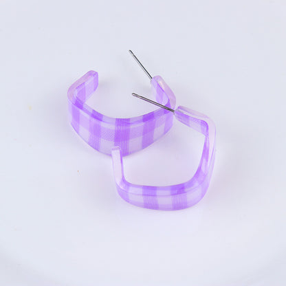 Internet Celebrity Checkerboard C- Ring Geometric Ear Ring